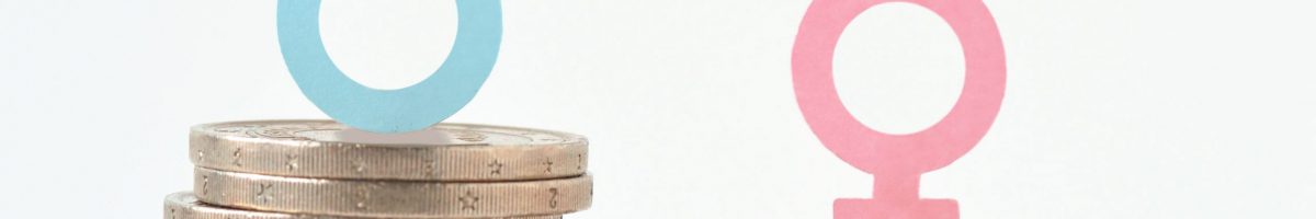 Male and female symbols on piles of coins - Gender pay equality concept